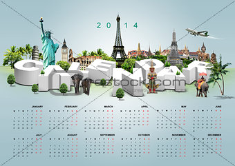 3D Illustration of Calendar on travel background
