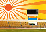 Stadium with scoreboard and sun ray