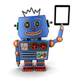 Vintage toy robot with tablet PC