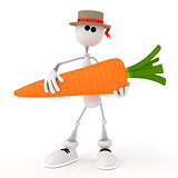 The 3D white little man with carrot.