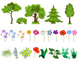 Trees and flowers on white background