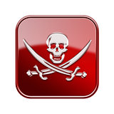 Pirate icon glossy red, isolated on white backround