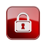 Lock icon glossy red, isolated on white background