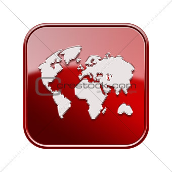 World icon glossy red, isolated on white background