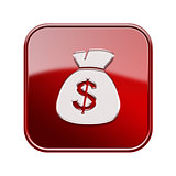 dollar icon glossy red, isolated on white background