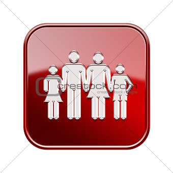 family icon glossy red, isolated on white background.