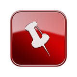 thumbtack icon glossy red, isolated on white background.