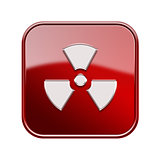 Radioactive icon glossy red, isolated on white background.