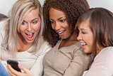 Interracial Group Beautiful Women Friends Using Smartphone