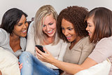 Interracial Group Beautiful Women Friends Using Smartphone