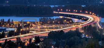Interstate 205 Freeway Over Columbia River at Dusk
