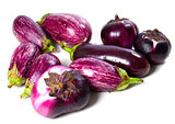 Different varieties of eggplant with water drops 