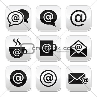 Email, internet cafe, wifi vector buttons set