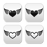Heart with wings buttons set