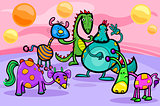 fantasy creatures group cartoon illustration