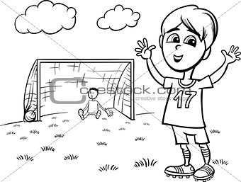 boy playing soccer coloring page