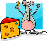 mouse with cheese cartoon illustration