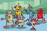 robots group cartoon illustration