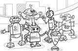 robots group cartoon coloring page