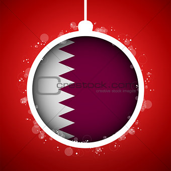 Merry Christmas Red Ball with Flag Qatar