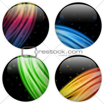 Glass Circle Button Colorful Neon Waves