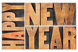 happy new year in wood type