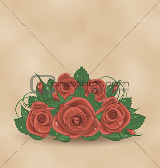 Vintage cute card with bouquet roses