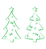 Christmas set trees with decoration, stylized hand drawn
