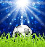 Soccer ball on green grass with shine effect 