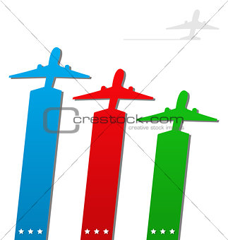 Set of labels with airplanes for aviation company