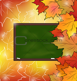 School board with maple leaves, autumn background