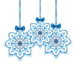 Set Christmas paper snowflakes with bow isolated on white backgr