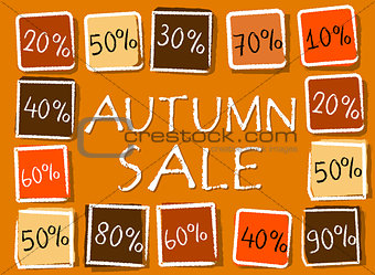 autumn sale and percentages in squares - retro orange label