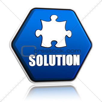 solution and puzzle sign in blue hexagon banner
