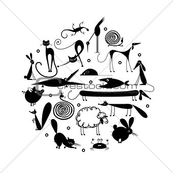 Set of 20 animals, black silhouette for your design