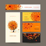 Business cards collection with autumn tree design