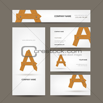 Business cards collection, wooden letter A