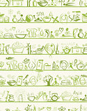 Massage and spa design elements on shelves, seamless pattern