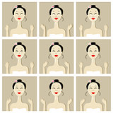 Face massage, illustration with asian woman for your design