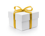 white textured gift box with yellow ribbon bow