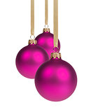 three purple christmas balls hanging on ribbon
