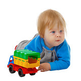 Funny kid with a toy car