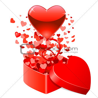 Gift box with flying hearts for Valentine's Day