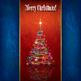 Abstract Christmas greeting with tree and decorations