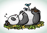 Cartoon sleeping panda and birds