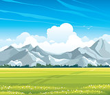 Summer landscape with meadow and mountains