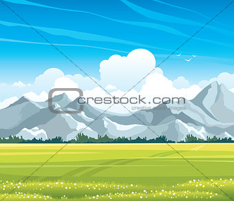 Summer landscape with meadow and mountains