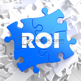 ROI on Blue Puzzle Pieces. Business Concept.