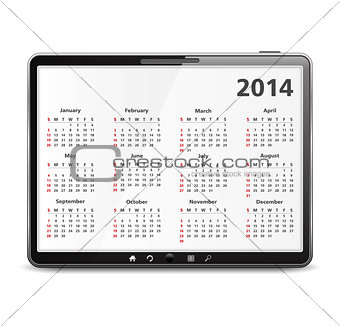 2014 Calendar in Tablet PC