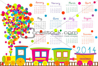 2014 calendar with cartoon train 